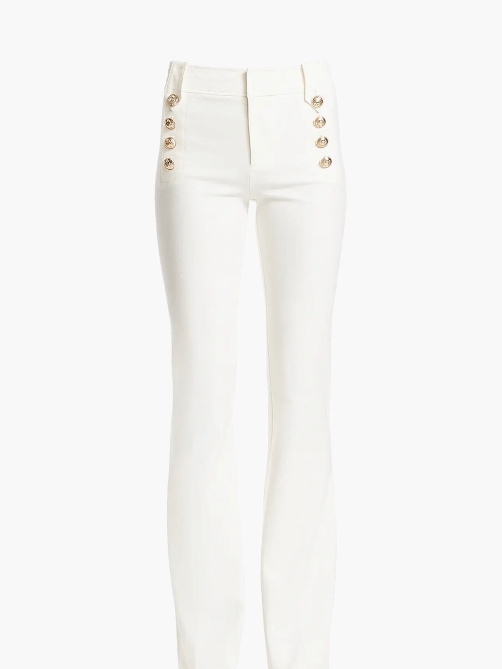 10 Crosby Derek Lam White High-Waist Flare Pants with Gold Buttons